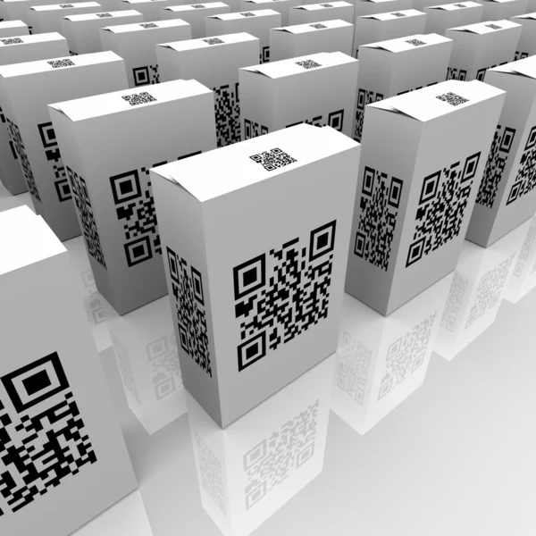 QR codes στις προϊόν κουτιά για σάρωση πληροφορίες — Φωτογραφία Αρχείου
