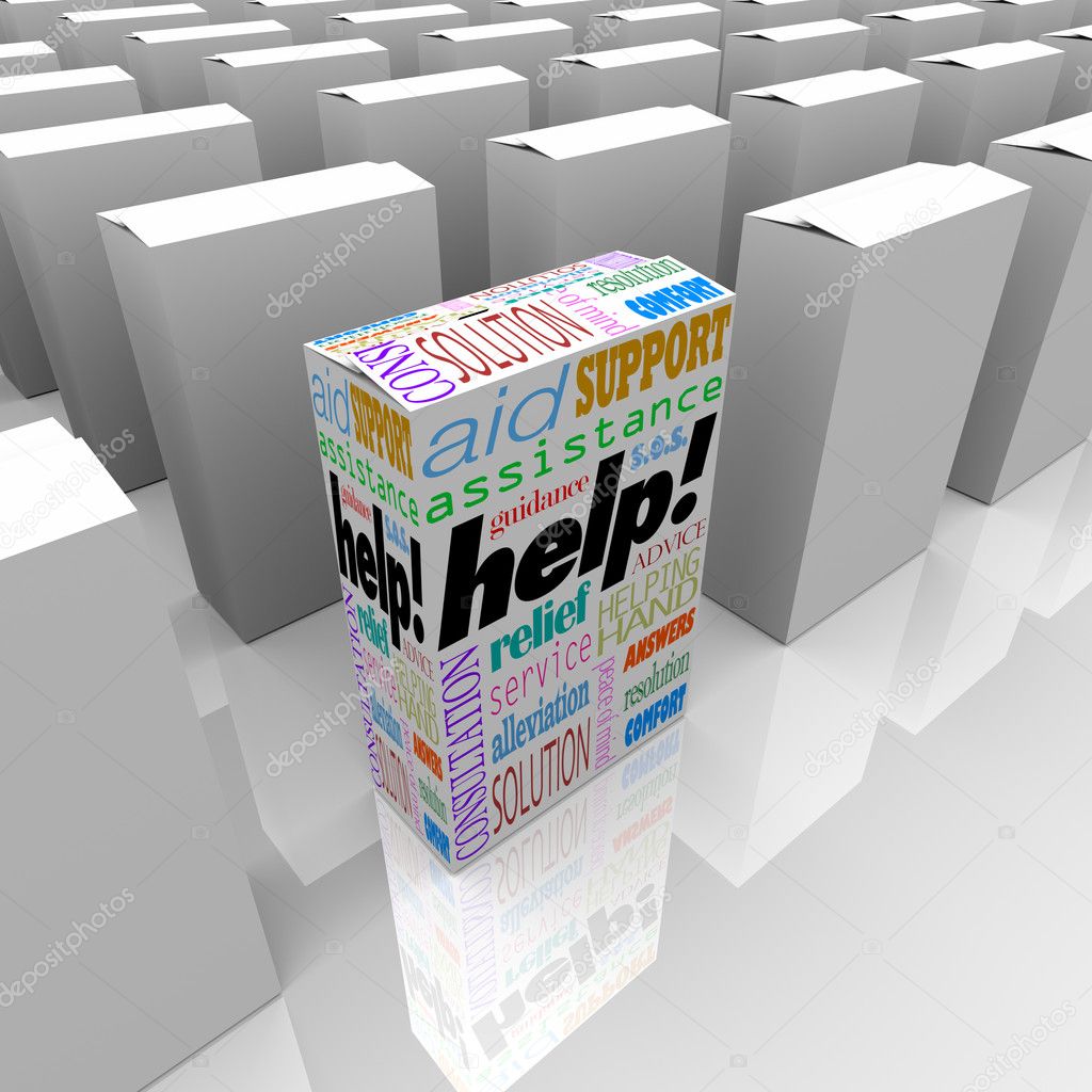 Help Box of Customer Assistance and Support on Store Shelf
