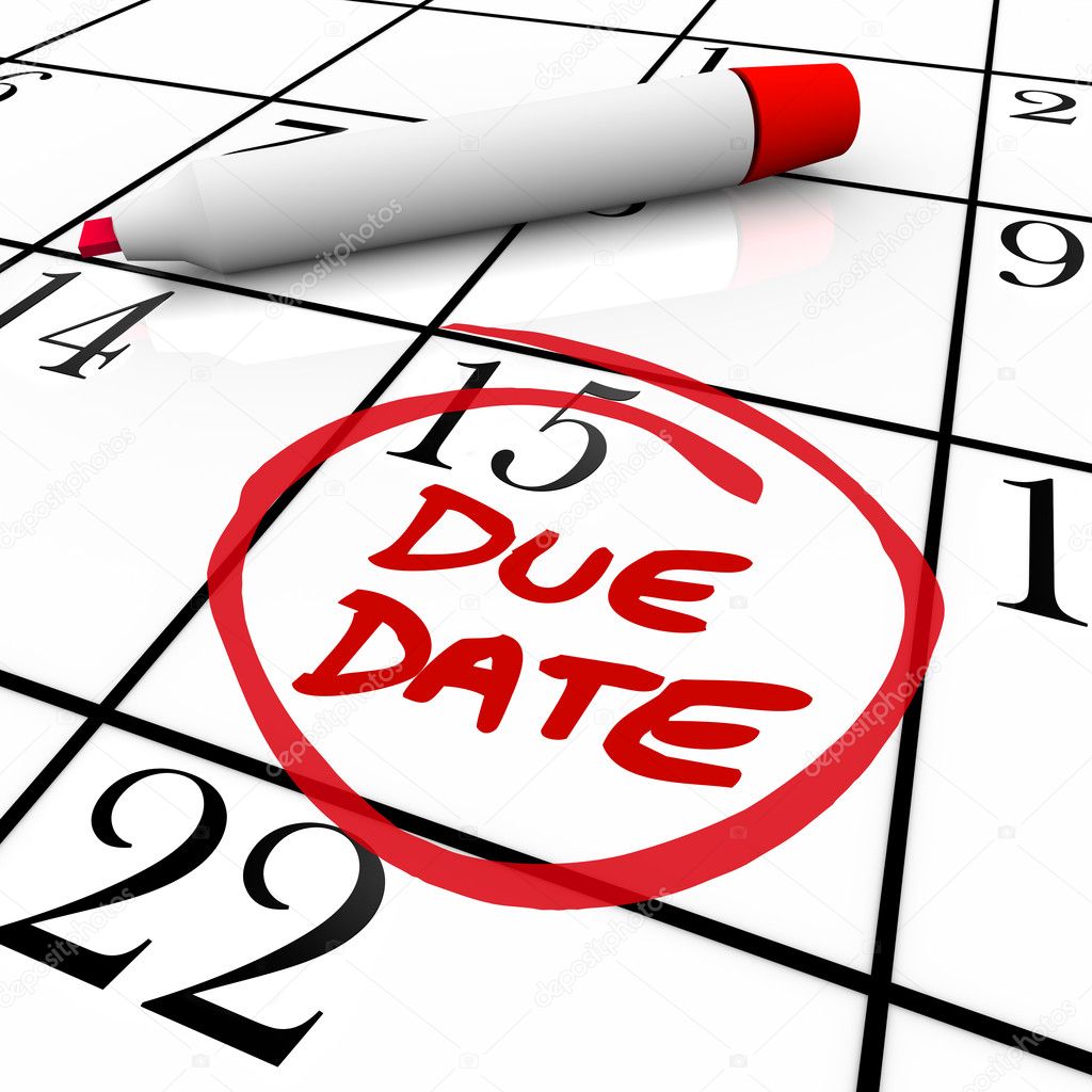 Due Date Calendar Circled for Pregnancy or Project Completion