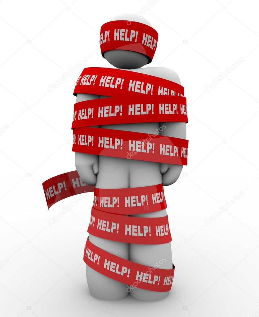 Help Person Wrapped in Red Tape Needs Rescue