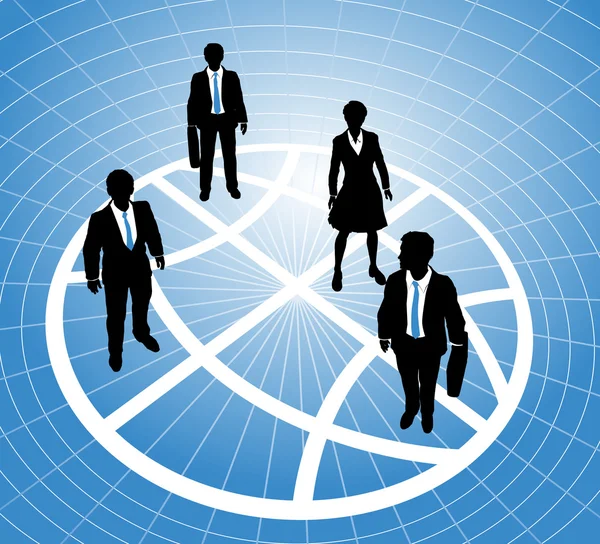Business stand sur la grille de symbole globe — Image vectorielle
