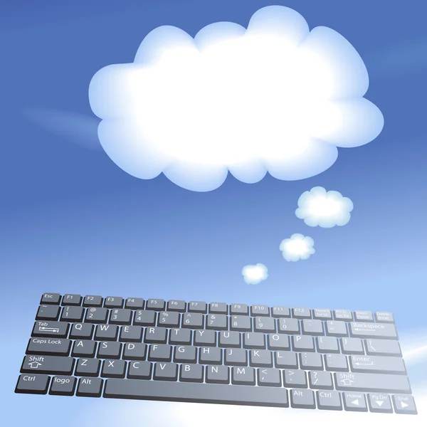 Bulut yüzer bilgisayar anahtarları düşünme balonu arka plan bilgisayar — Stok Vektör