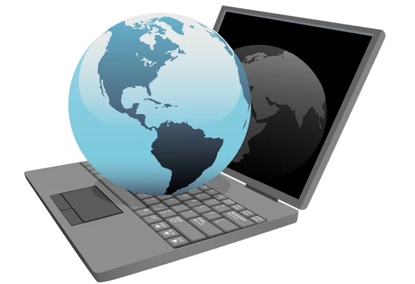 노트북 세계 컴퓨터에 지구 지구 — 스톡 벡터
