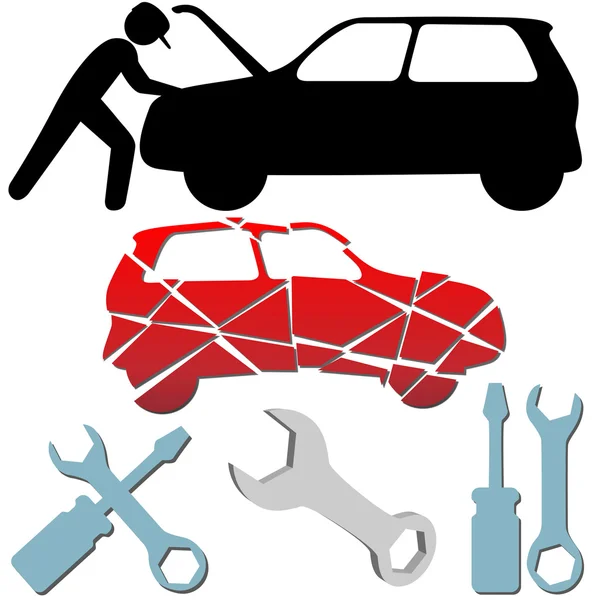 Auto επισκευή συντήρηση αυτοκινήτων σύμβολο μηχανικό σύνολο — Διανυσματικό Αρχείο