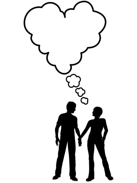Couple talk think love in heart speech bubble — Stock Vector