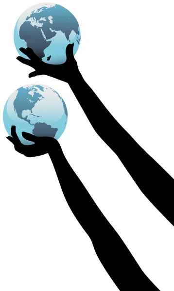 Earth person hands hold up global world — Stock Vector