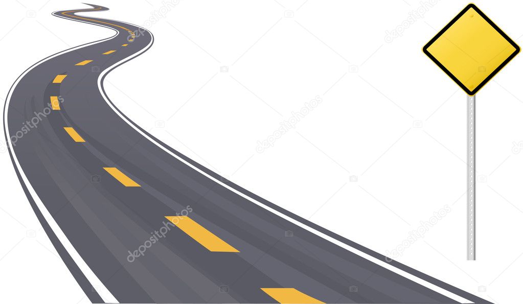 Traffic sign as information copy space on curving highway to the horizon