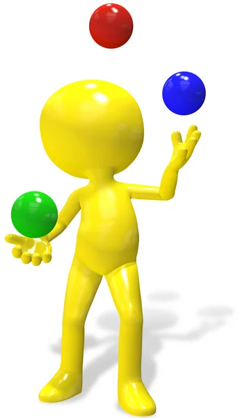 Jonglör tecknad 3d person jonglerar rgb bollar — Stockfoto