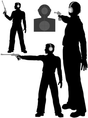 Silhouette man shoots target pistol clipart