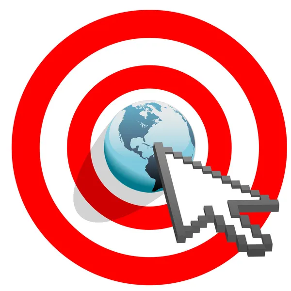 Internet arrow clicks targeted world bulls eye target — Stock Vector