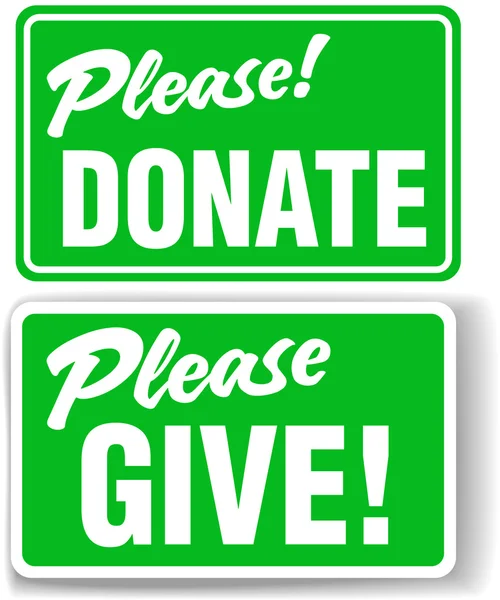 Please Donate and Give Green Sign Set — Stock Vector