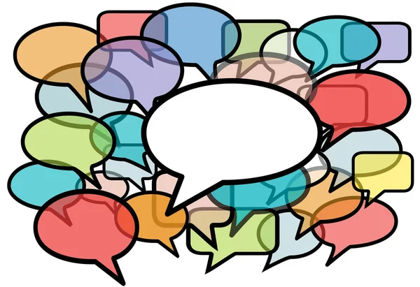 Falar em cores bolhas de fala mídia social —  Vetores de Stock