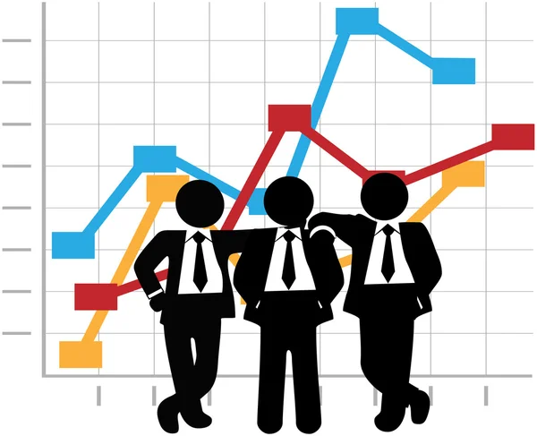 Gráfico de crecimiento de beneficios del equipo de ventas de hombres de negocios — Vector de stock
