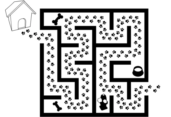 Labirent puzzle, evde beslenen hayvan köpek yavrusu köpek pençe izi yazdırır — Stok Vektör