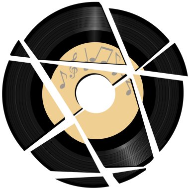 Broken vinyl Record with music label clipart