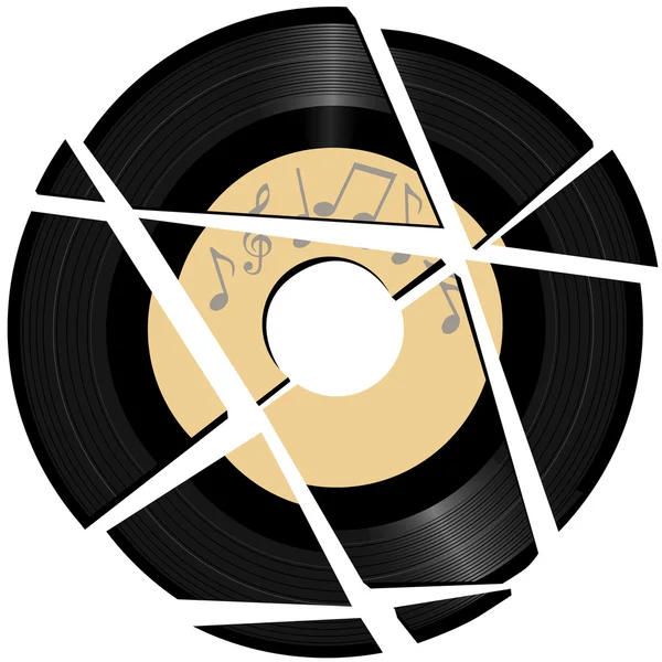 Disque vinyle cassé avec label de musique — Image vectorielle