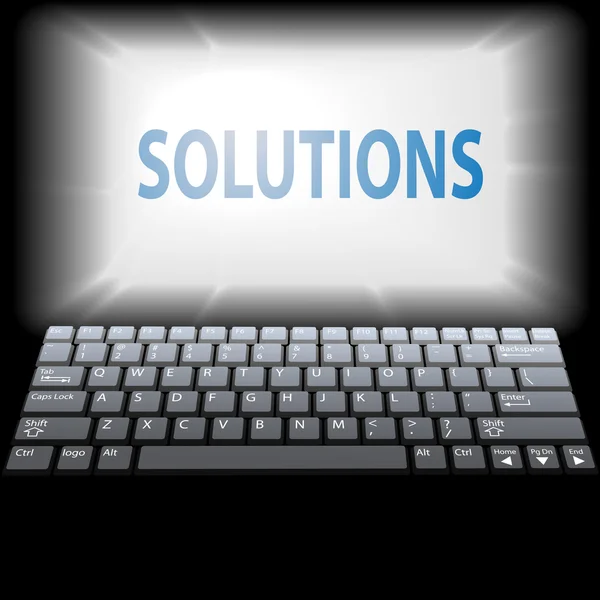 Комп'ютер SOLUTIONS в моніторі ноутбука — стоковий вектор