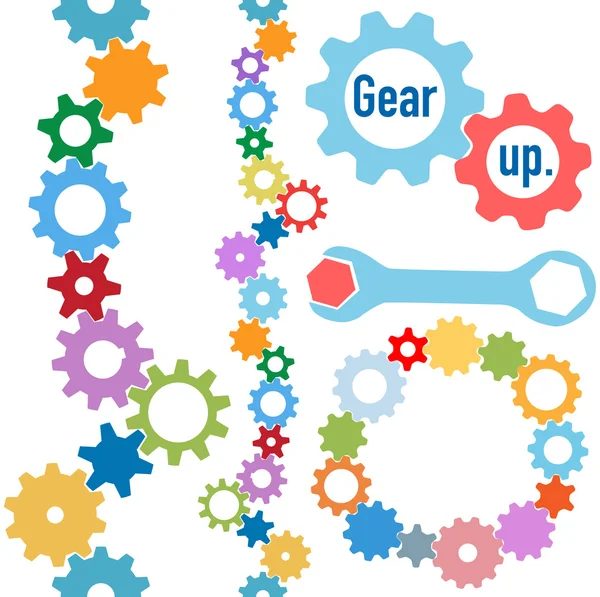 Gears colors industrial circle line border set — Stock Vector