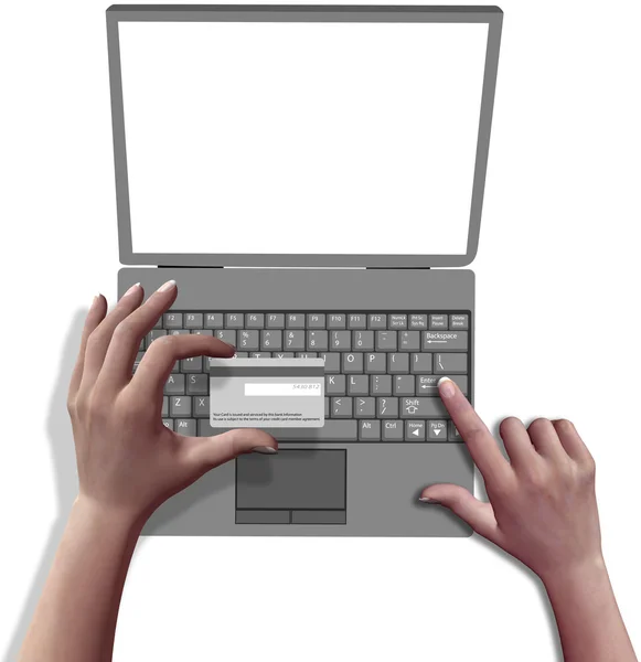 Hands shop online credit card laptop computer — Stok fotoğraf
