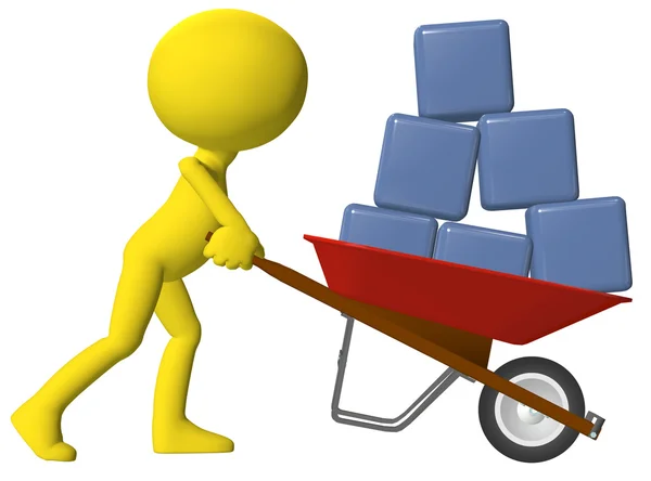 Person moving data cubes boxes wheelbarrow — Stock Photo, Image