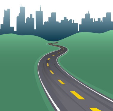 Highway path curve city buildings skyline clipart