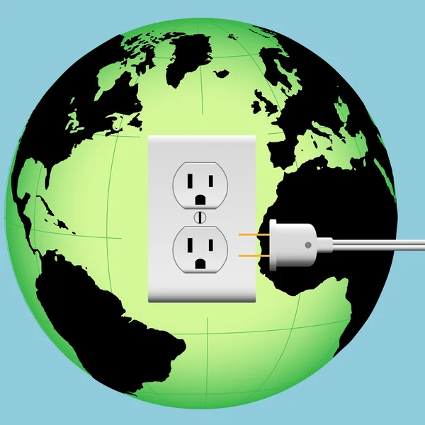 stock vector ENERGIZE EARTH electric plug in outlet Energy Globe