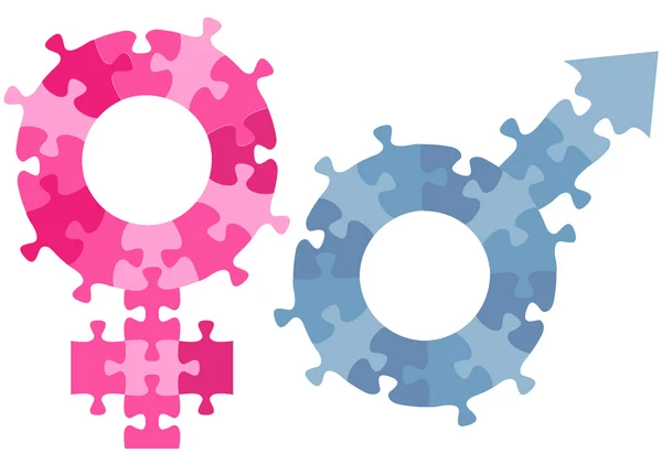 Erkek dişi cinsiyet seks sembolü jigsaw puzzle parçaları — Stok Vektör