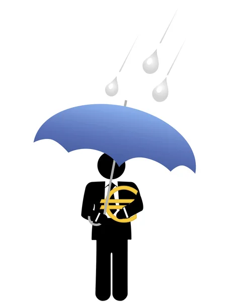 Obchodní muž euro peníze bezpečně pod deštníkem — Stockový vektor
