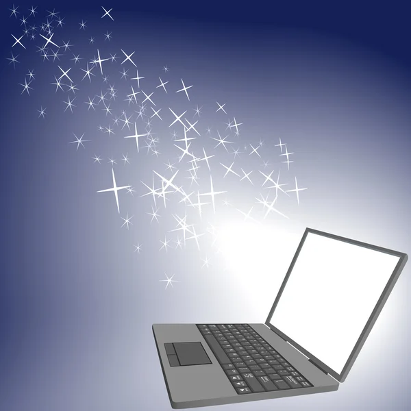 Bright white sparkle shine into laptop computer screen — Stock Vector