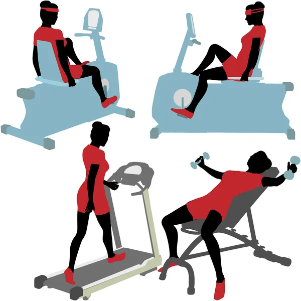 妇女在健身房健身锻炼的机器 — 图库矢量图片