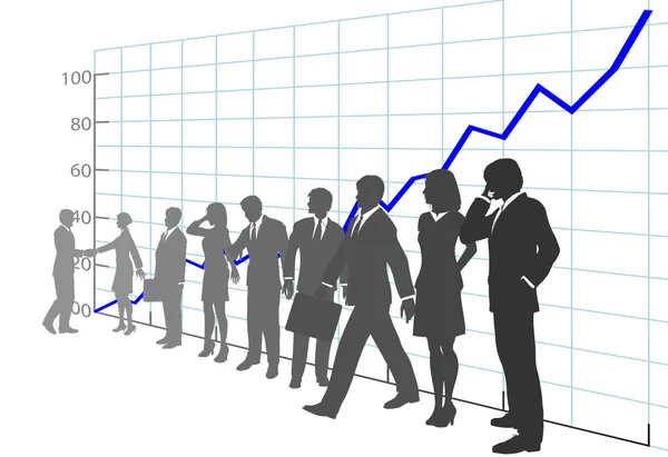 Gráfico de crecimiento de beneficios del equipo empresarial — Vector de stock