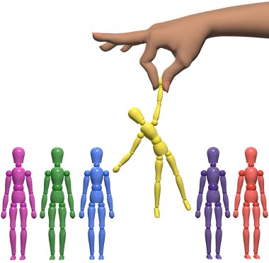 Female hand finds choice mannequin from dummyline. clipart