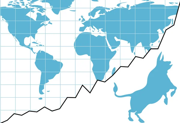 Global bull market chart stocks world growth graph — Stock Vector