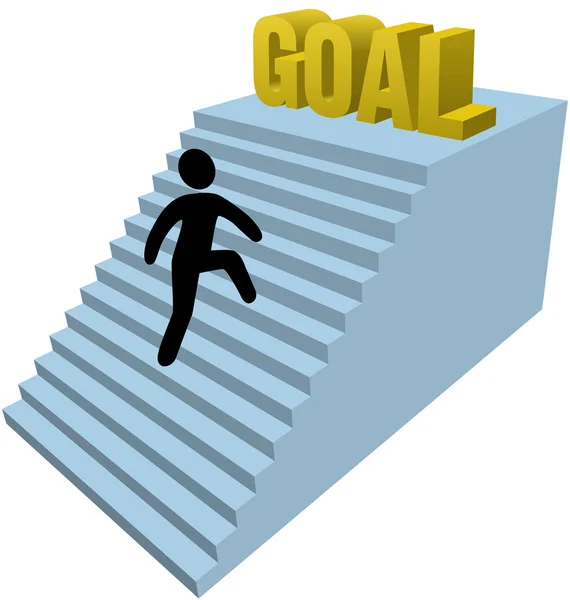 Stick figura persona escalar pasos lograr objetivo — Vector de stock