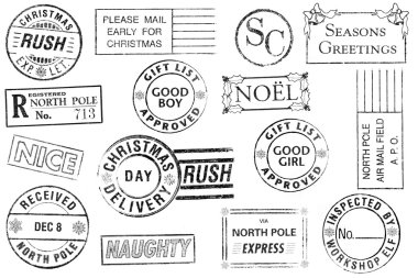 Set of 15 Christmas Stamps clipart