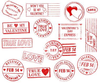 Set of 15 Valentine's Day Stamps clipart