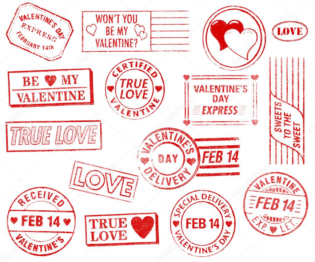 Set isolated valentines day postage stamps Vector Image