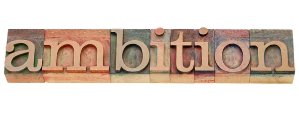 Ambition word in letterpress type — Stock Photo, Image