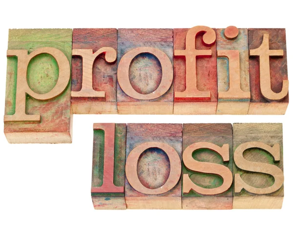 Profit and loss in letterpress type — Stock Photo, Image