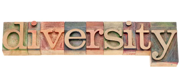 Diversity word in letterpress type — Stock Photo, Image