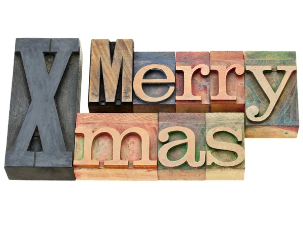 Merry Xmas in letterpress type — Stock Photo, Image