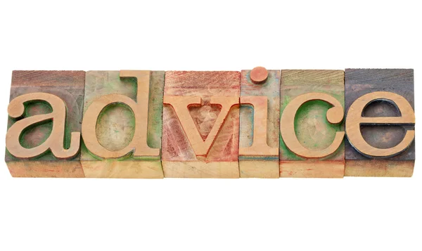 Advice word in letterpress type — Stock Photo, Image