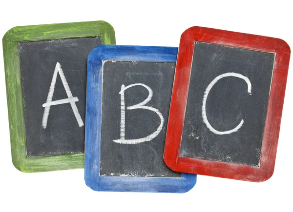 Алфавит (A, B, C) на досках — стоковое фото