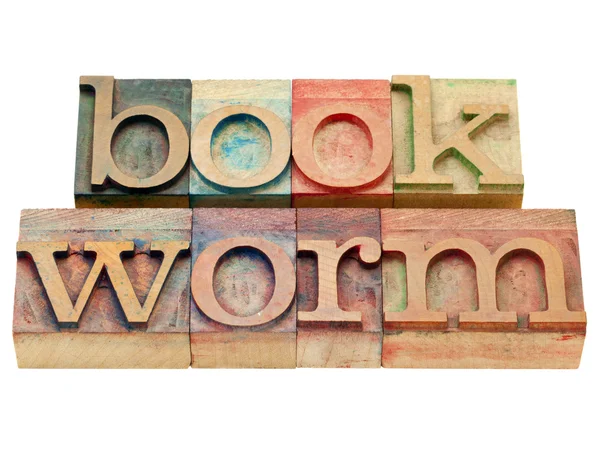 Bücherwurm im Buchdruck — Stockfoto