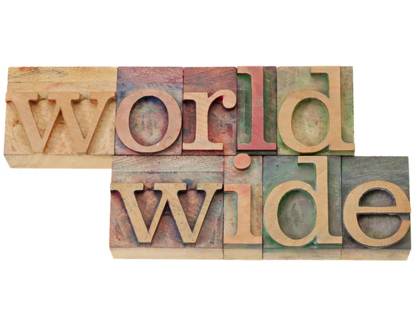 Palavra mundial no tipo de tipografia — Fotografia de Stock