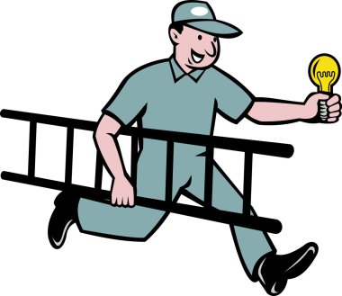 Electrician holding light bulb and ladder clipart