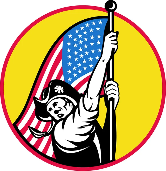 성조기 깃발으로 미국 혁명적인 군인 — 스톡 사진
