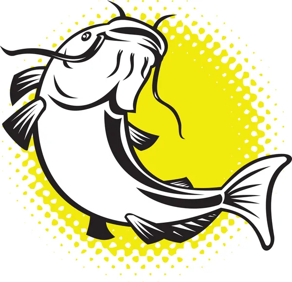 Catfish saltando con puntos de medio tono — Foto de Stock