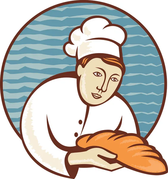 Baker chef with loaf of bread retro — Stock Photo, Image