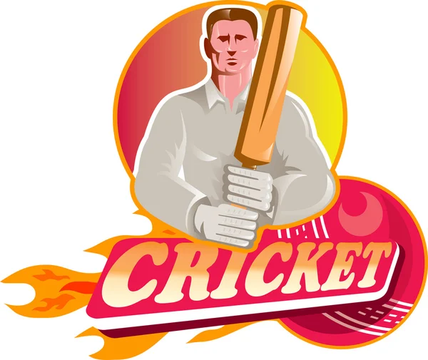 Kriket pálkař hráče s míčem a bat čelní pohled — Stock fotografie